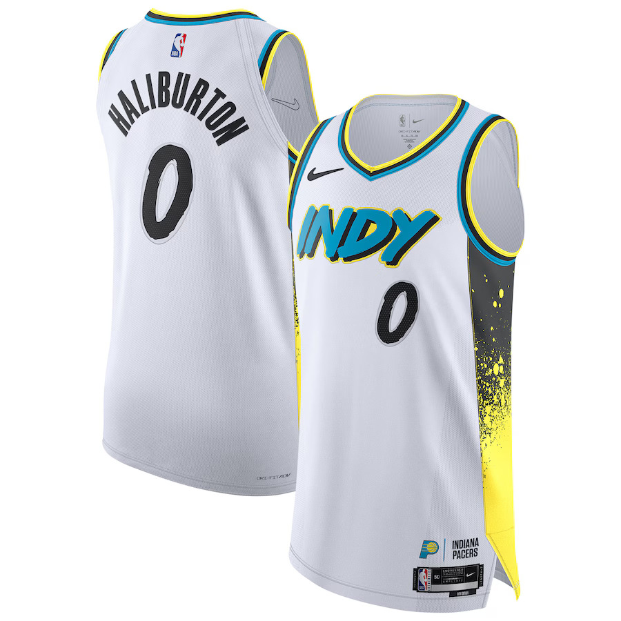 Men Indiana Pacers #0 Tyrese Haliburton Nike White City Edition 2024-25 Authentic Player NBA Jersey->customized nba jersey->Custom Jersey